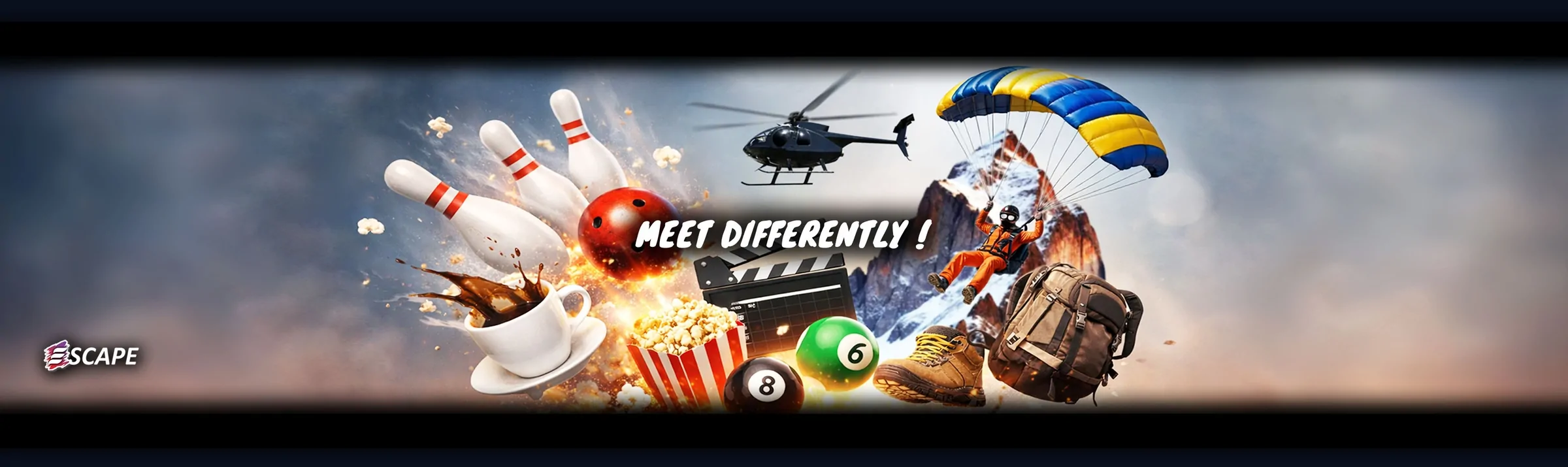 Activity-based meetings on Escape, illustrated by varied experiences and the slogan ‘Meet differently !’